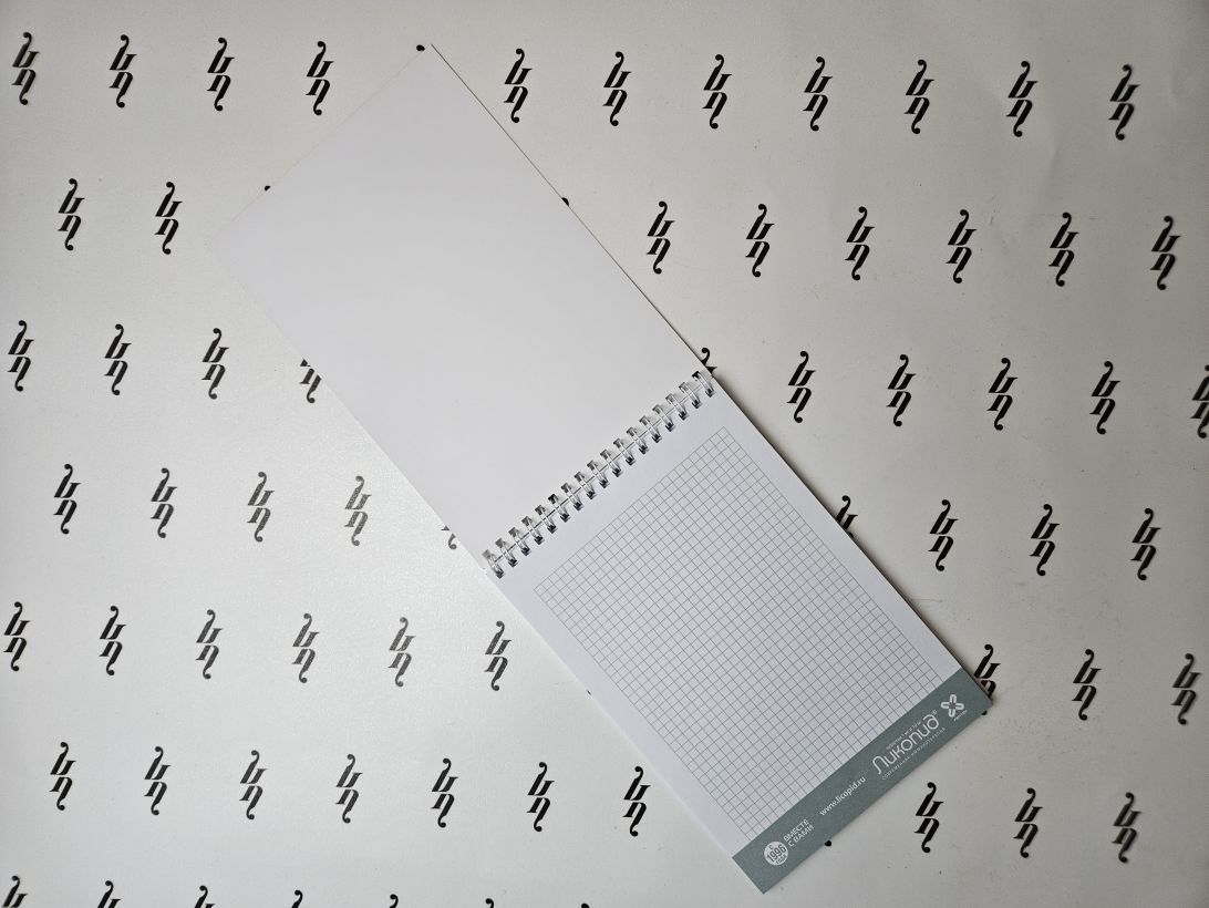 Разворот блокнота с печатью в клетку