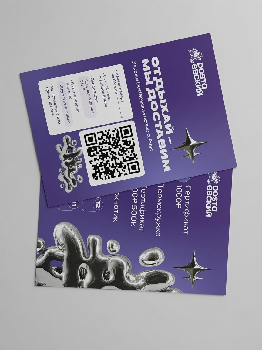 Промо-листовки службы доставки с QR для заказа